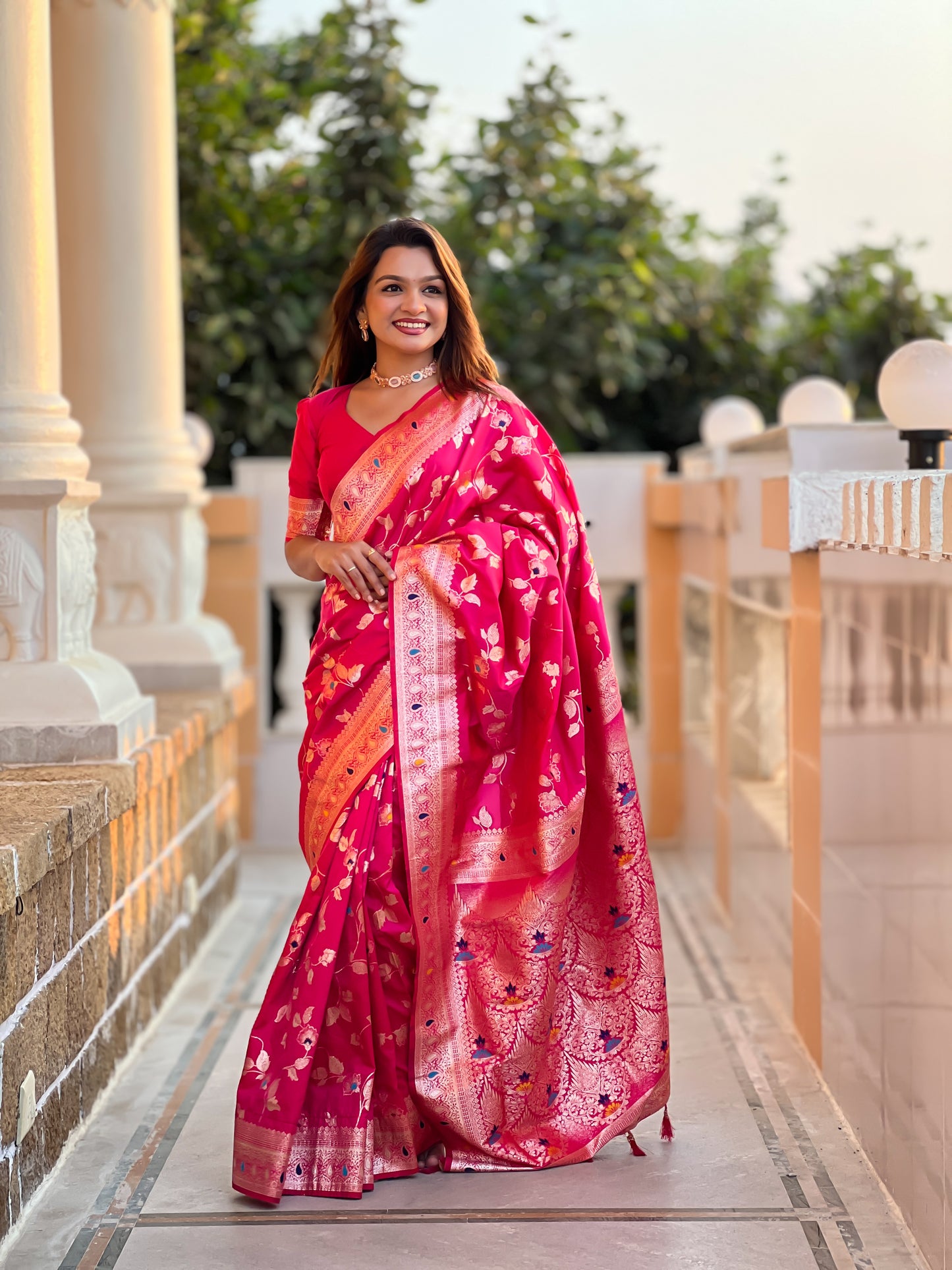 Rani Banarasi Silk Saree with Intricate Zari Work