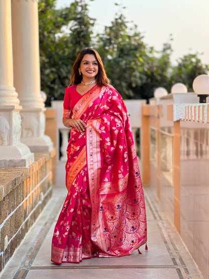 Rani Banarasi Silk Saree with Intricate Zari Work