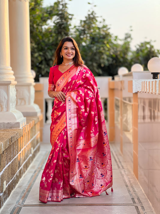 Rani Banarasi Silk Saree with Intricate Zari Work