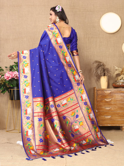 Royal Blue Yeola Style Rajhans Paithani Saree