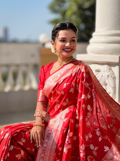 Red Banarasi Silk Saree with Intricate Zari Work
