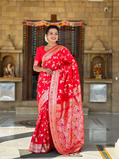 Red Banarasi Silk Saree with Intricate Zari Work