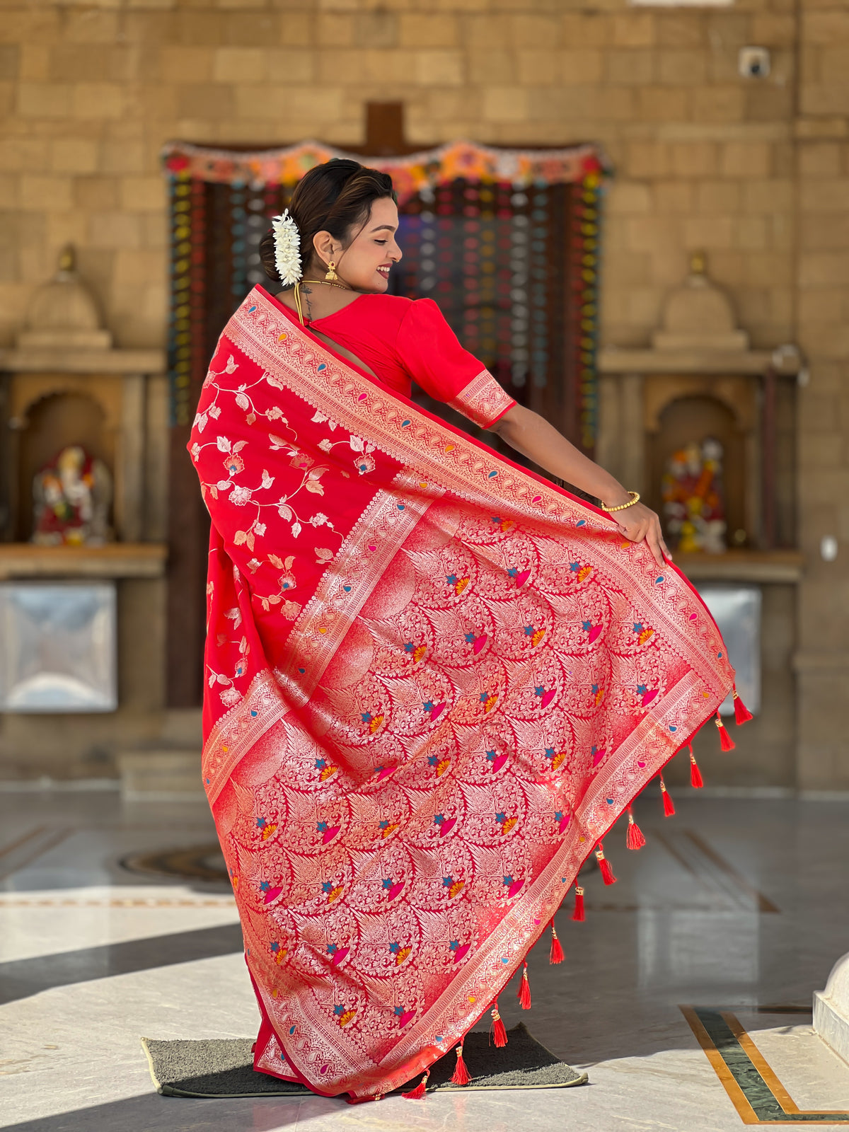 Red Banarasi Silk Saree with Intricate Zari Work