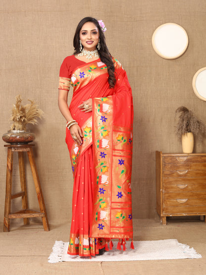 Red Yeola Style Rajhans Paithani Saree