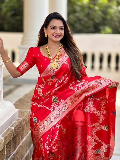 Red Banarasi Silk Saree with Intricate Zari Work