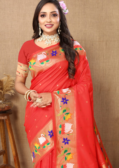 Red Yeola Style Rajhans Paithani Saree