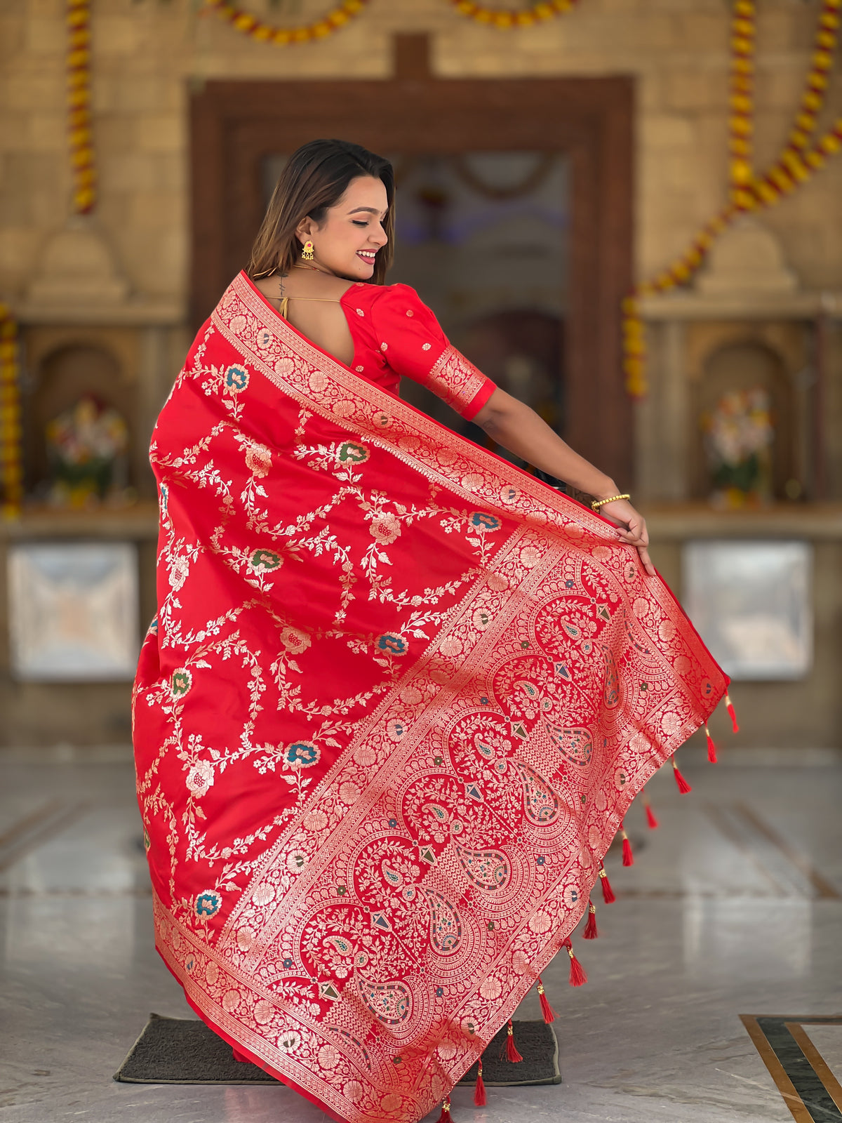 Red Banarasi Silk Saree with Intricate Zari Work