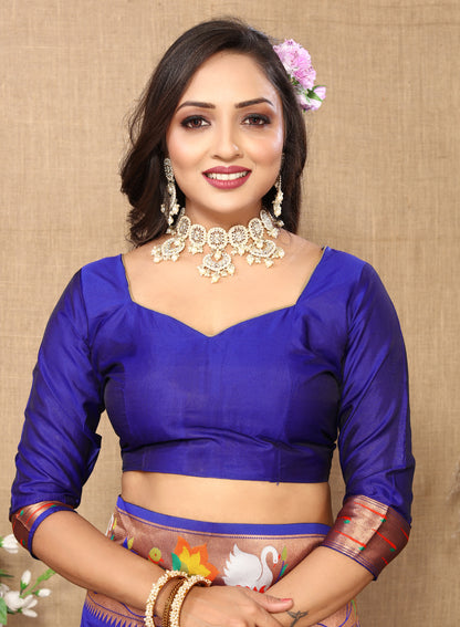 Royal Blue Yeola Style Rajhans Paithani Saree