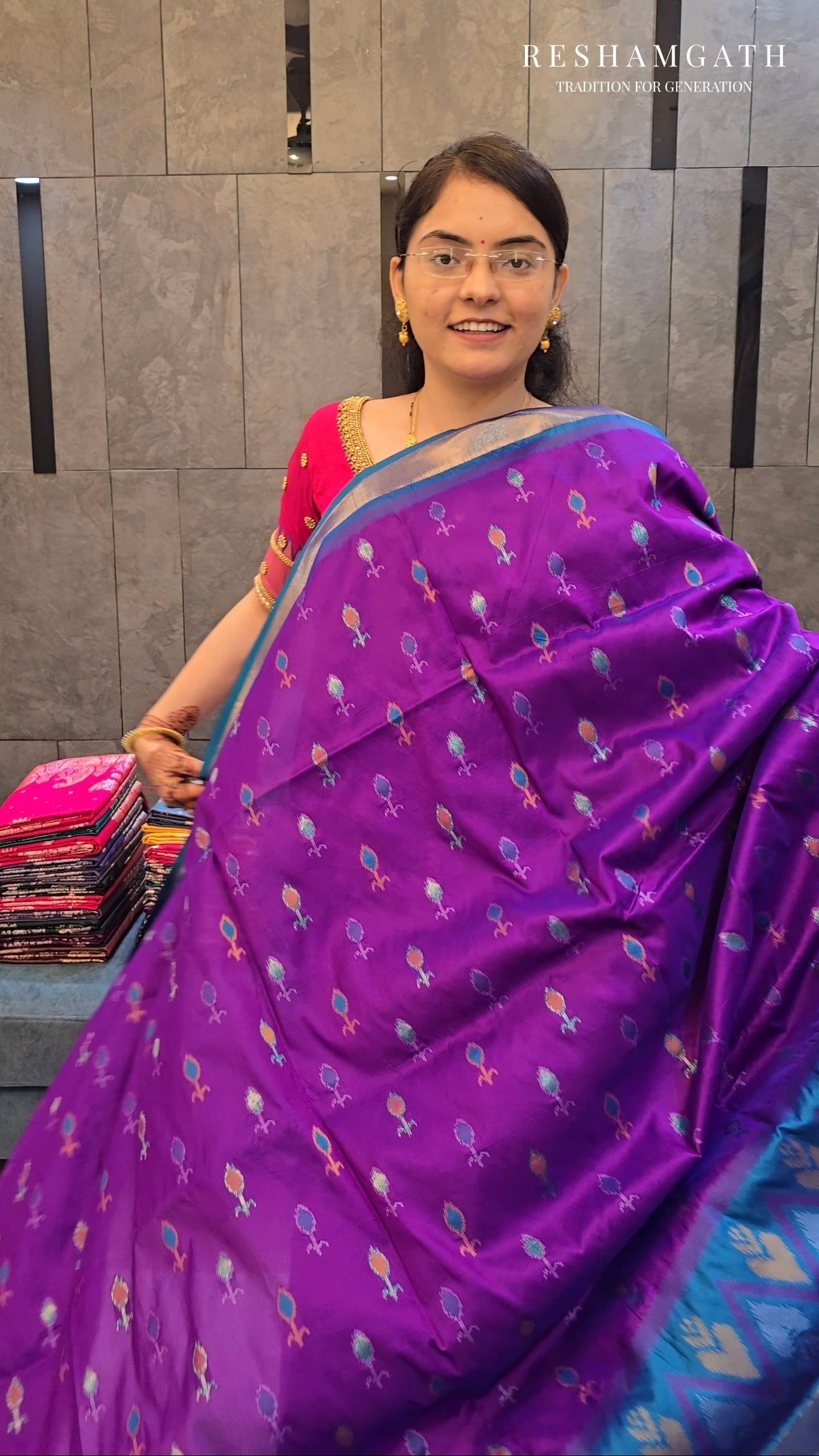 Purple Soft Silk Zari Ikkat Patola Saree with Contrast Weaves