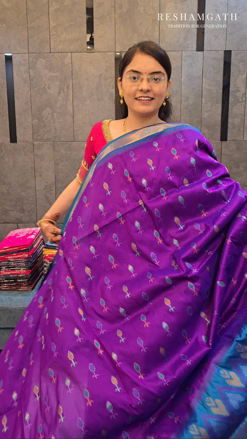 Purple Soft Silk Zari Ikkat Patola Saree with Contrast Weaves