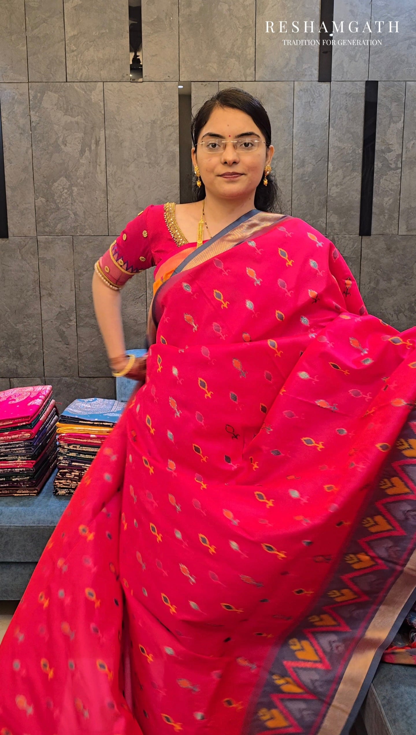 Red Soft Silk Zari Ikkat Patola Saree with Contrast Weaves