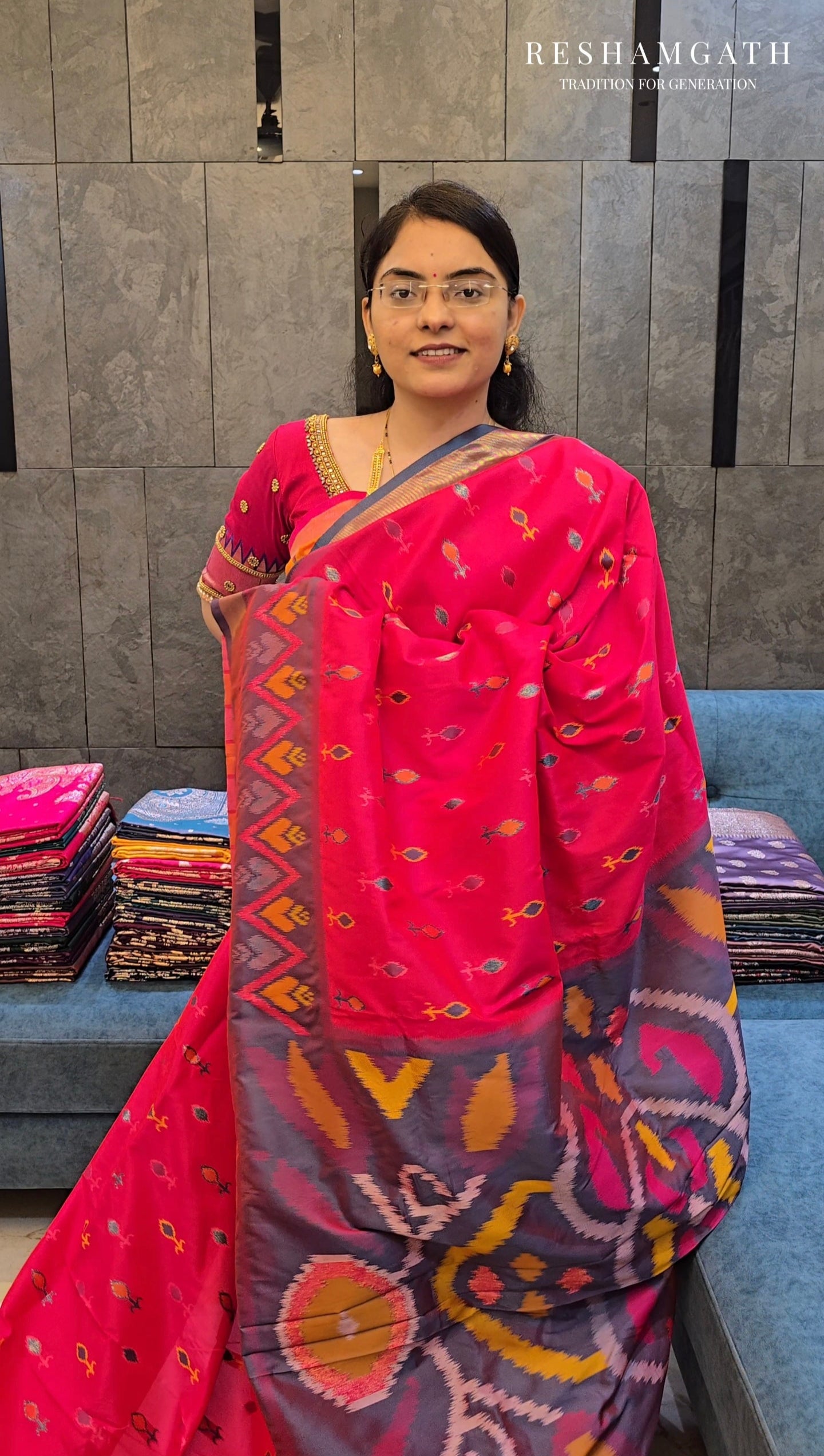 Red Soft Silk Zari Ikkat Patola Saree with Contrast Weaves