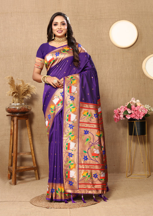 Violet Yeola Style Rajhans Paithani Saree