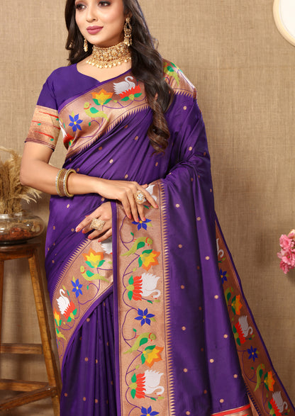 Violet Yeola Style Rajhans Paithani Saree