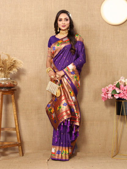 Violet Yeola Style Rajhans Paithani Saree