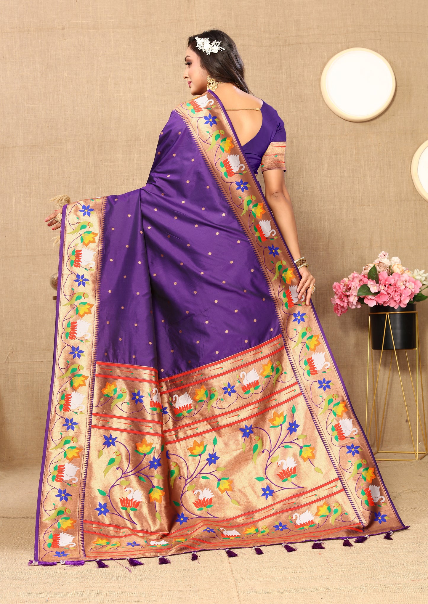 Violet Yeola Style Rajhans Paithani Saree