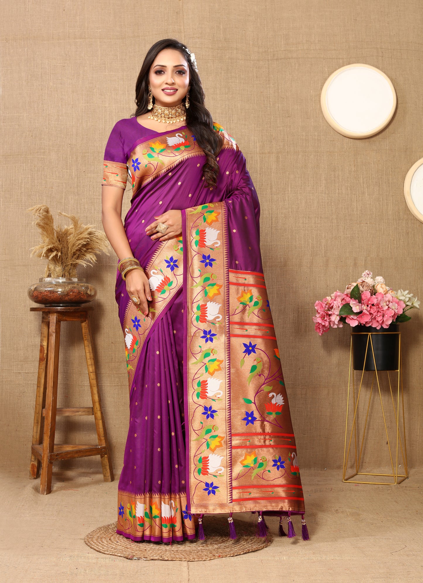 Wine Yeola Style Rajhans Paithani Saree