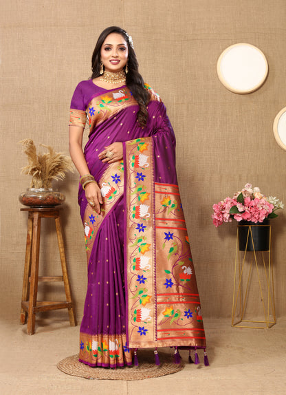 Wine Yeola Style Rajhans Paithani Saree