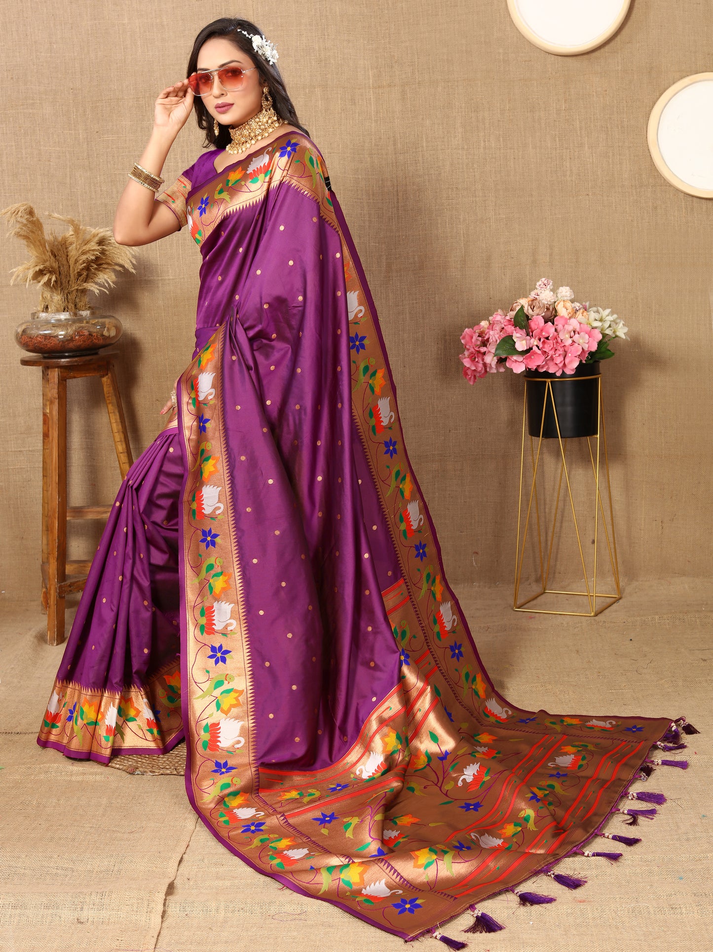 Wine Yeola Style Rajhans Paithani Saree
