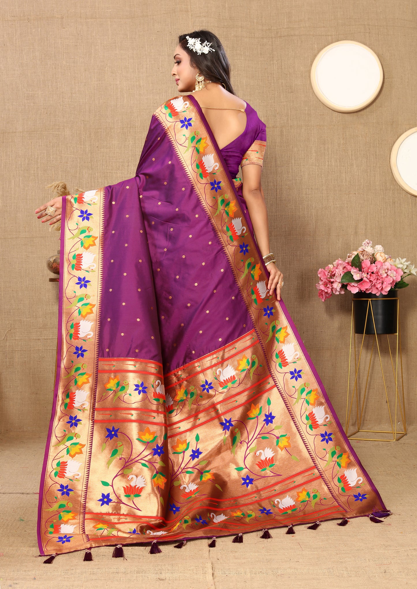 Wine Yeola Style Rajhans Paithani Saree