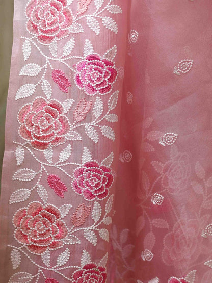 Pink Soft Organza Beautiful Embroidery Thread Work Saree