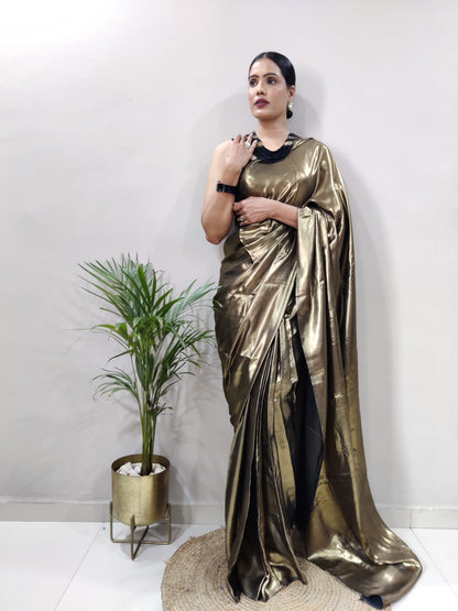 Olive Gold Shimmer Satin Silk Saree