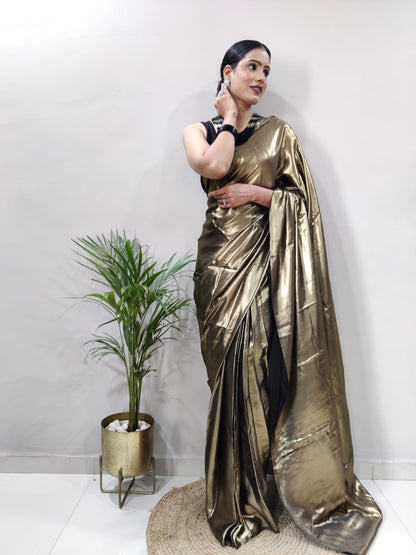 Olive Gold Shimmer Satin Silk Saree
