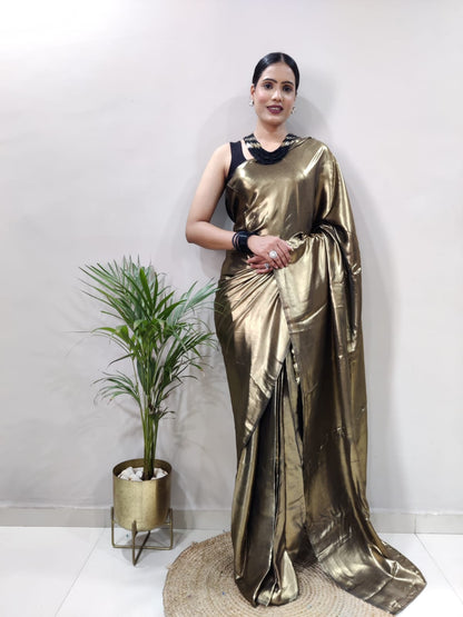 Olive Gold Shimmer Satin Silk Saree