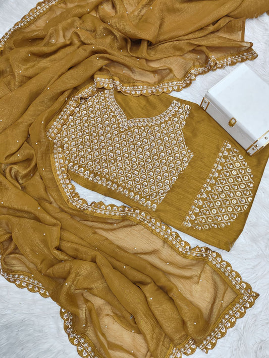 Mustard Soft Crush Designer Saree