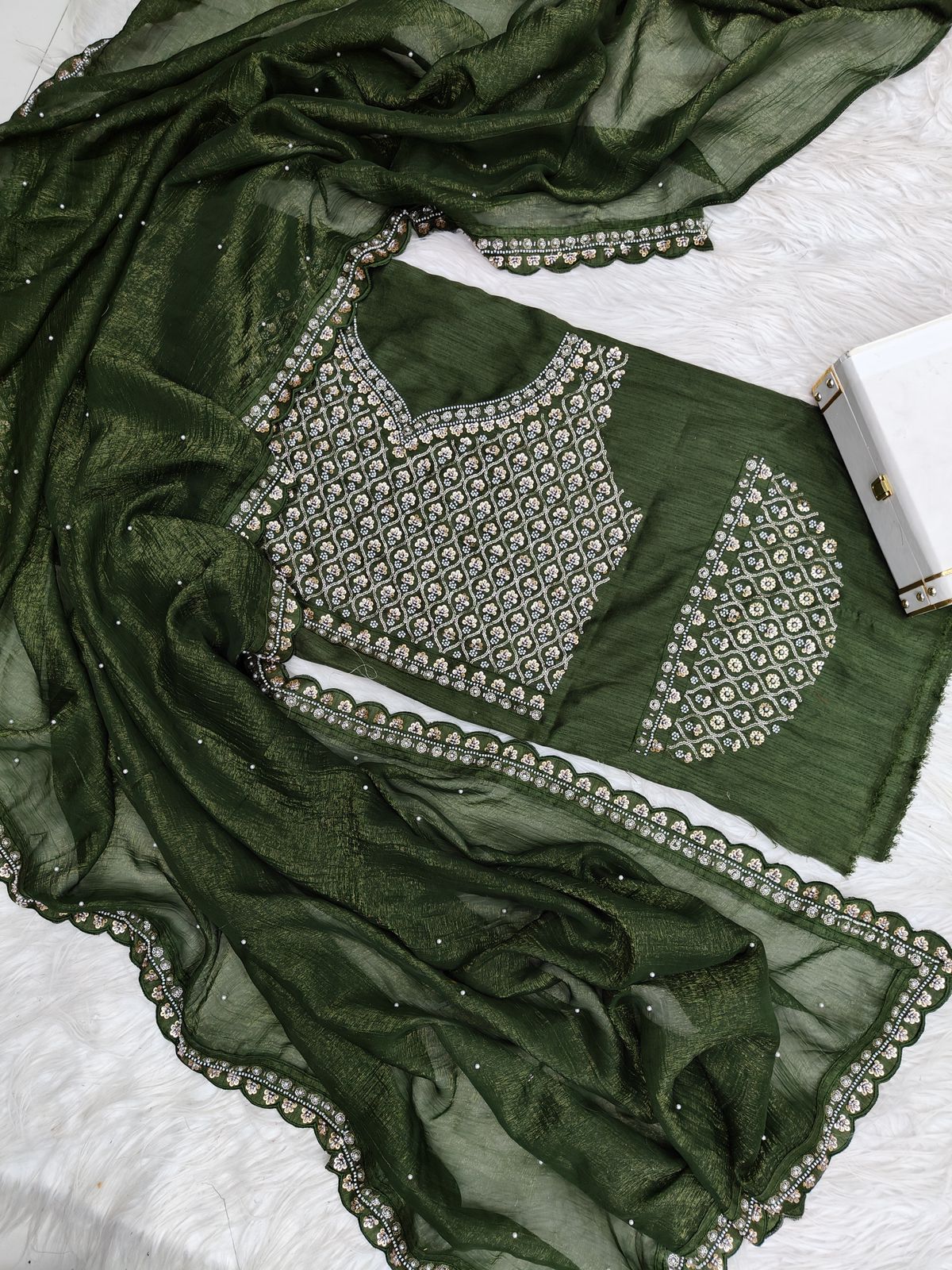 Green Soft Crush Designer Saree