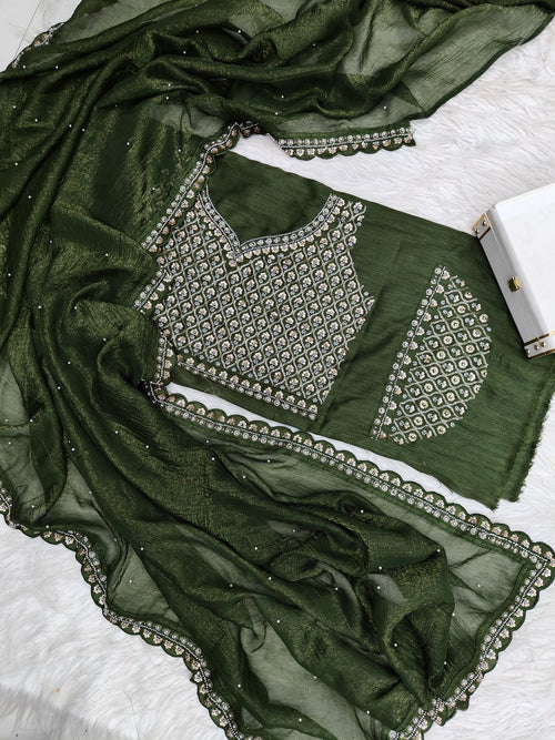 Green Soft Crush Designer Saree