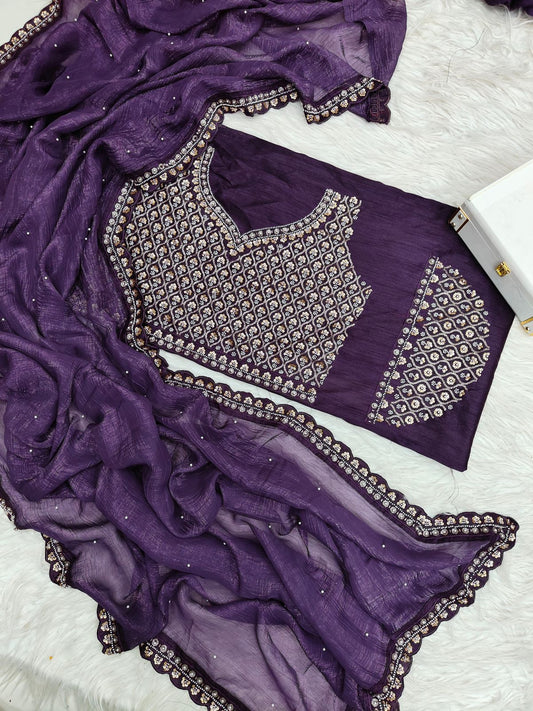 Royal Purple Soft Crush Designer Saree