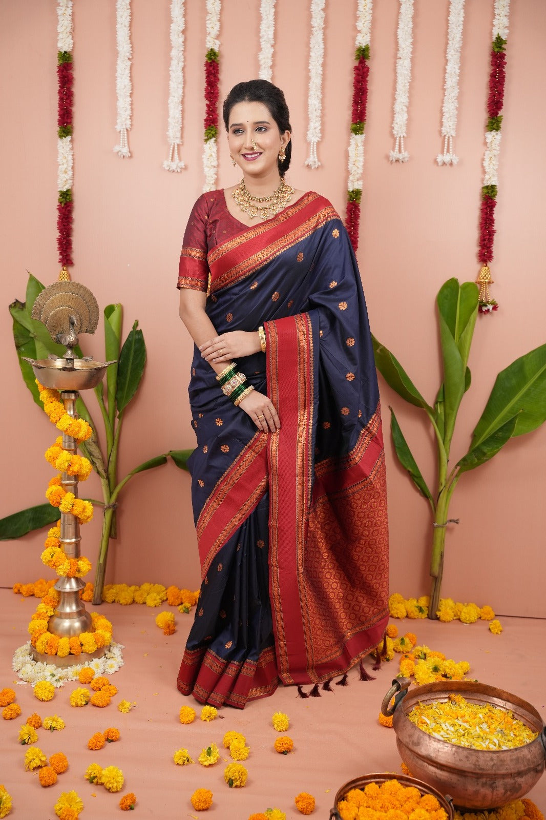 Navy Blue Soft NarayanPaith Paithani Saree