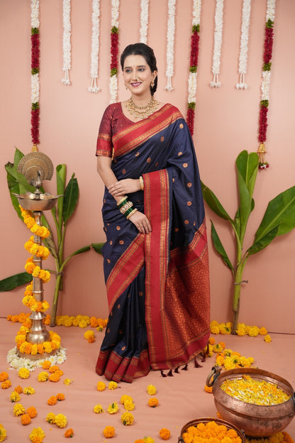 Navy Blue Soft NarayanPaith Paithani Saree