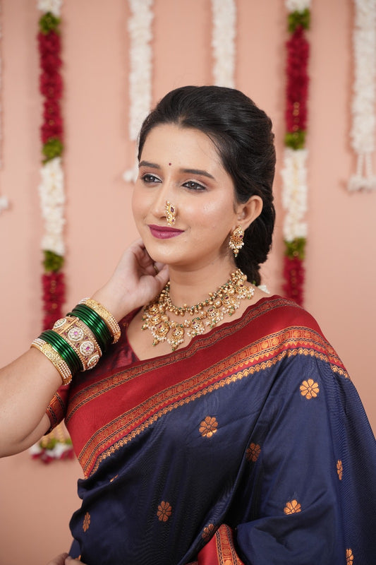 Navy Blue Soft NarayanPaith Paithani Saree
