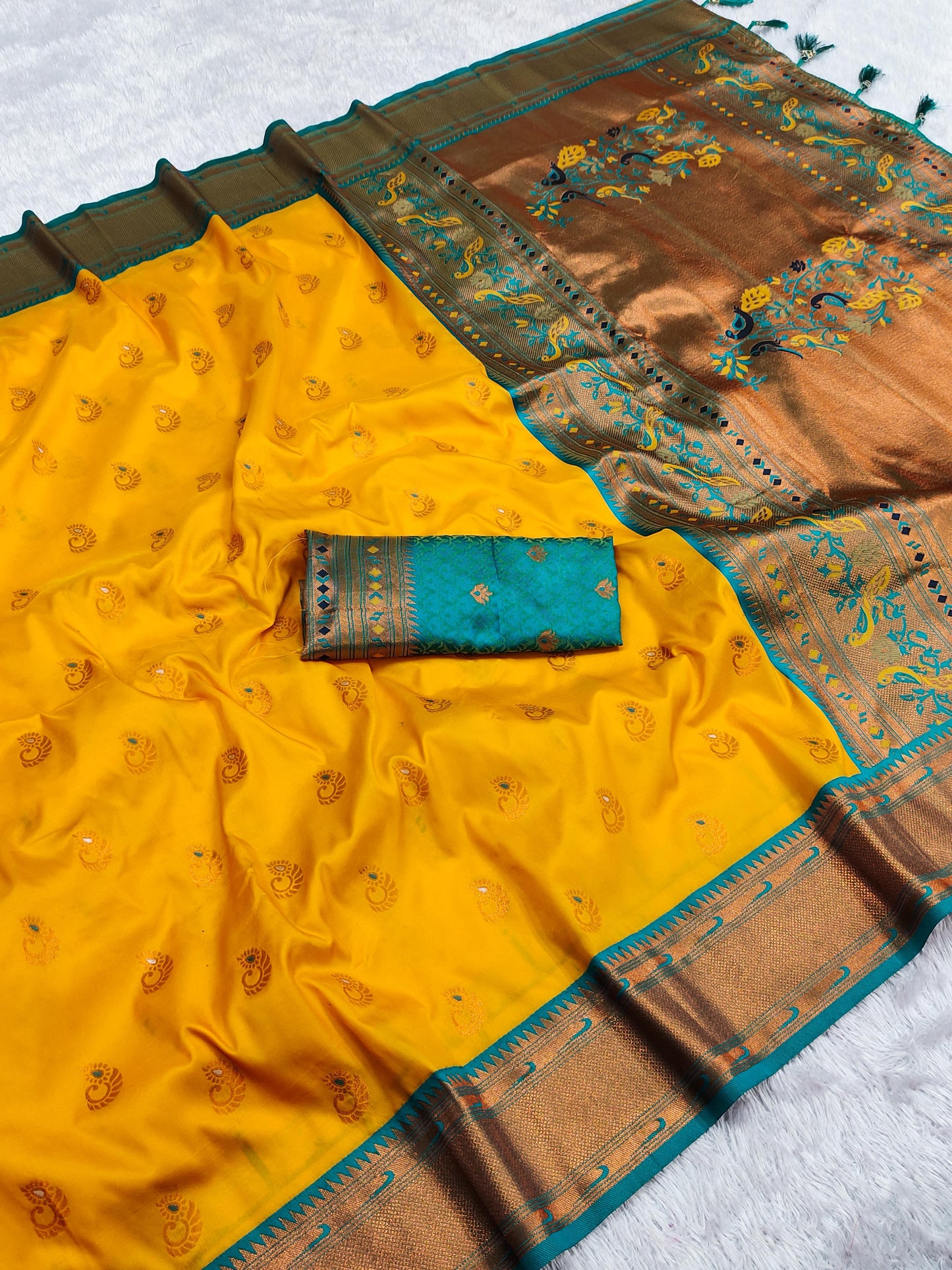 Yellow Yeola Paithani Soft Silk Saree