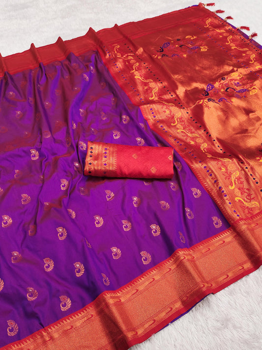 Dark Purple Yeola Paithani Soft Silk Saree