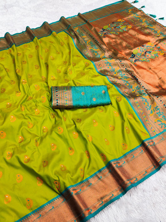 Parrot Yeola Paithani Soft Silk Saree