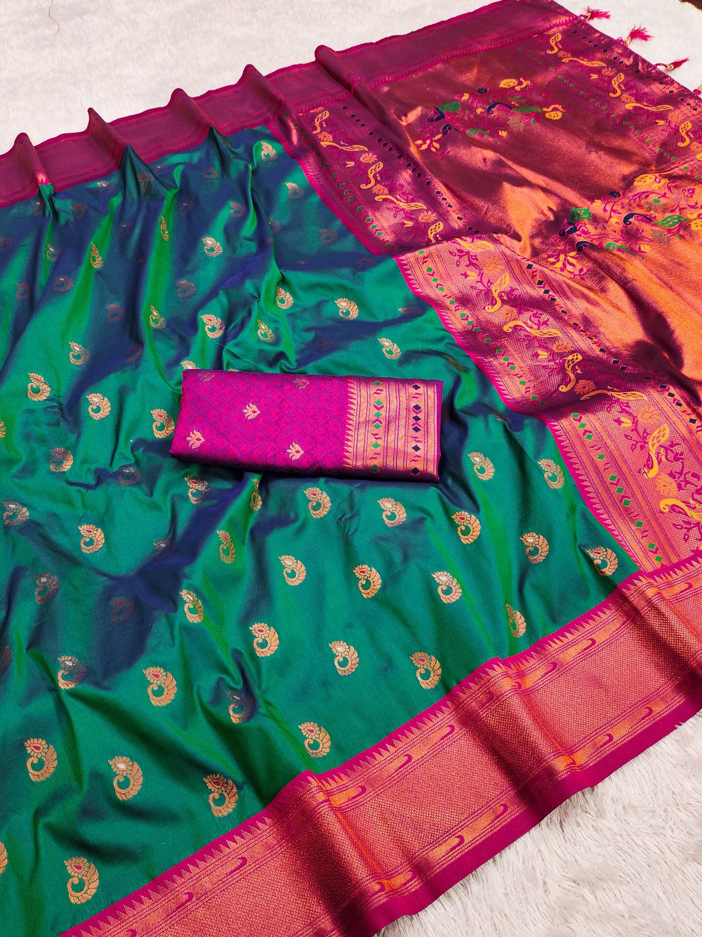 Green Yeola Paithani Soft Silk Saree