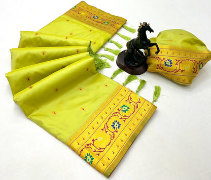 Parrot Brocket Border Soft Silk Paithani