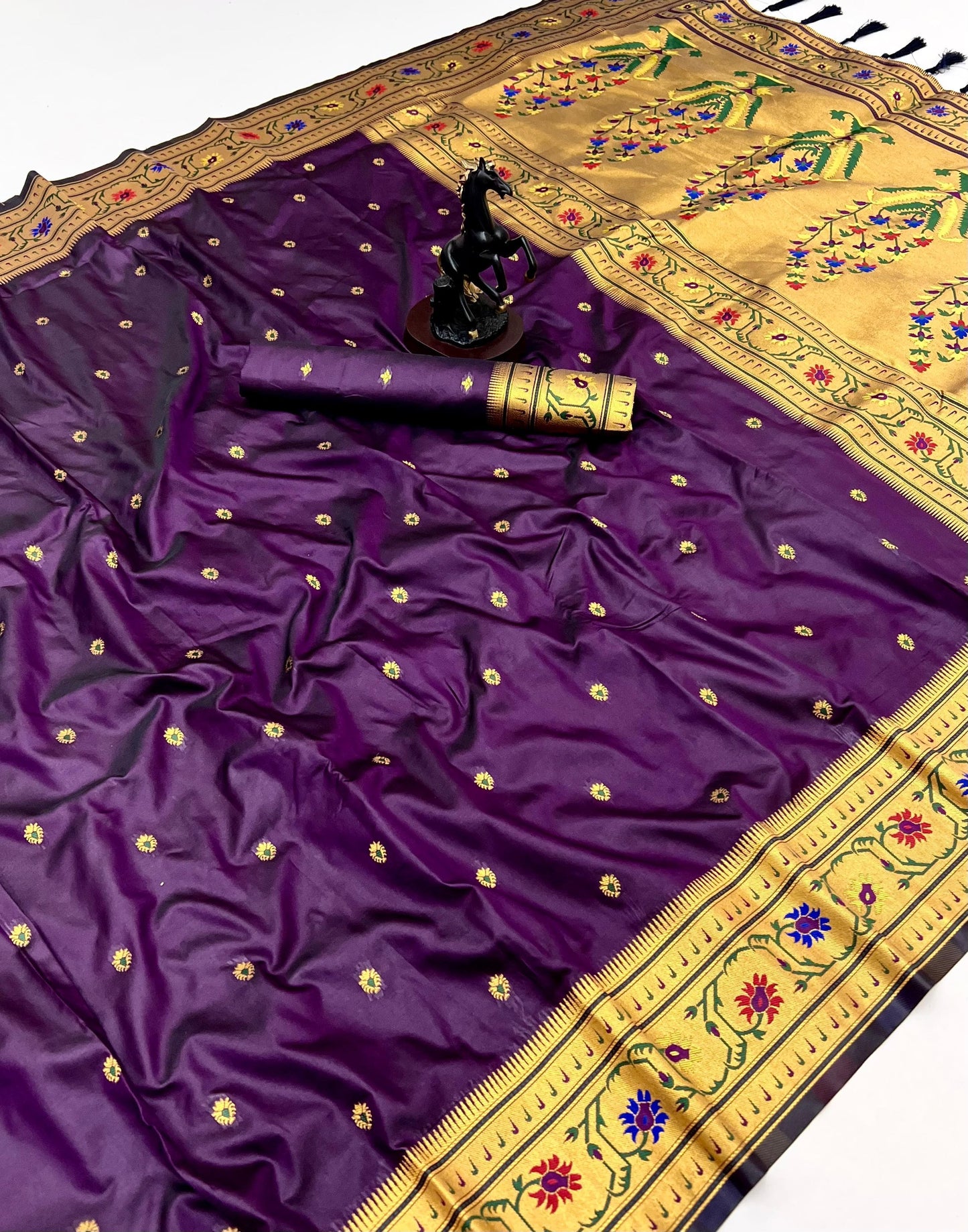Violet Brocket Border Soft Silk Paithani
