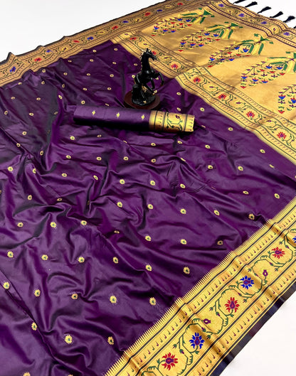 Violet Brocket Border Soft Silk Paithani