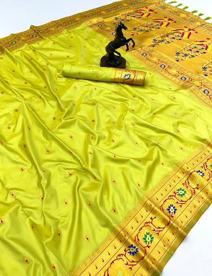 Parrot Brocket Border Soft Silk Paithani