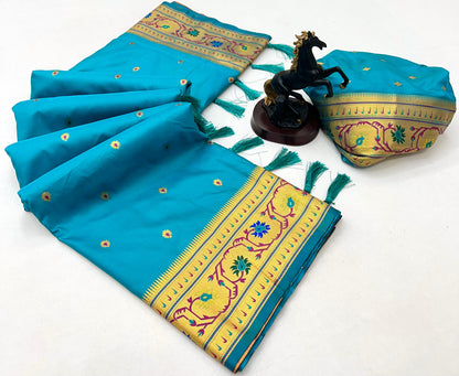 Sky Brocket Border Soft Silk Paithani