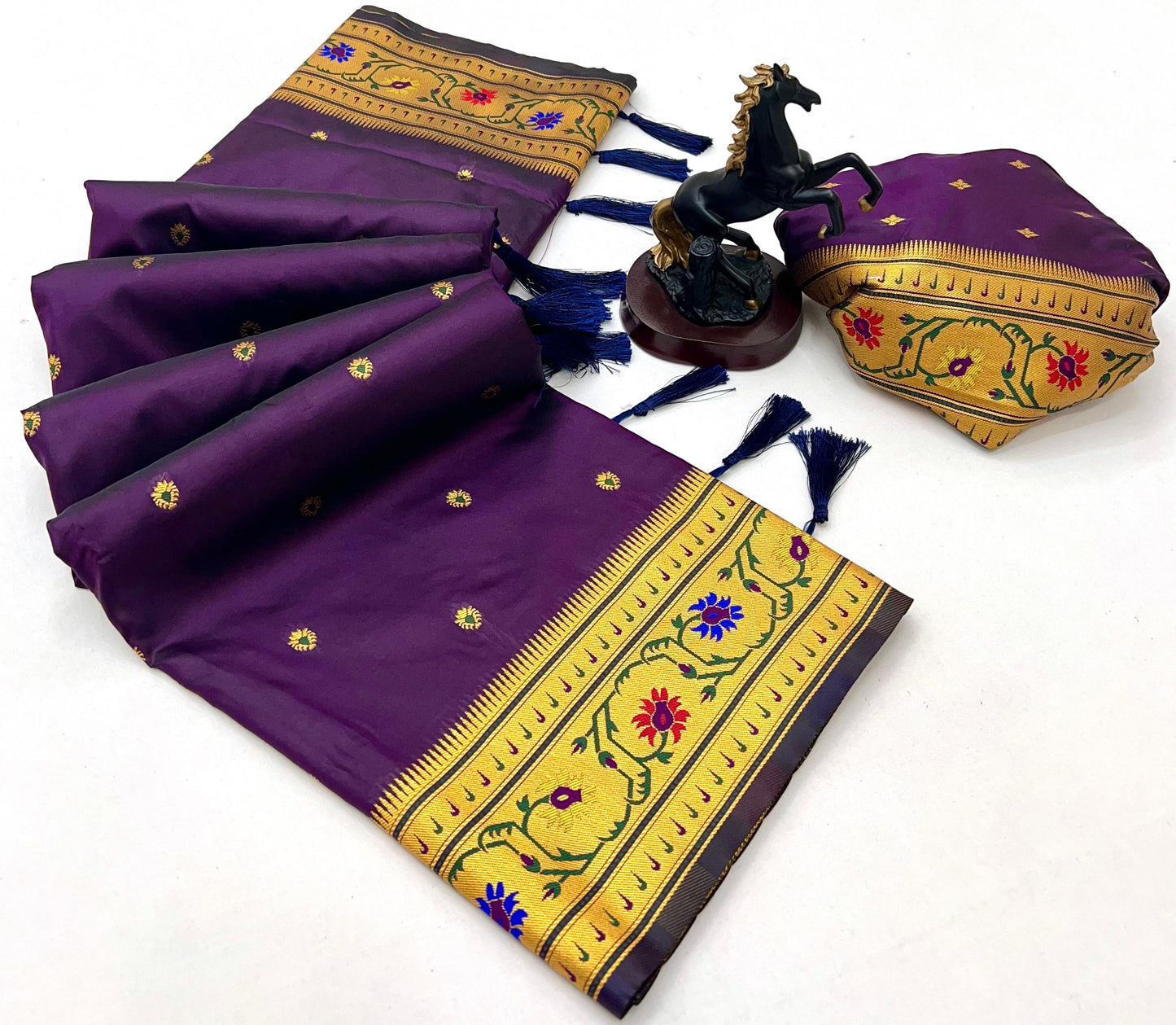 Violet Brocket Border Soft Silk Paithani