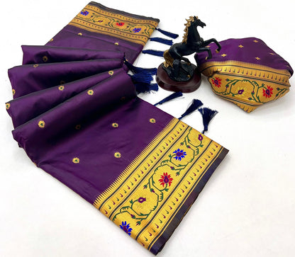 Violet Brocket Border Soft Silk Paithani