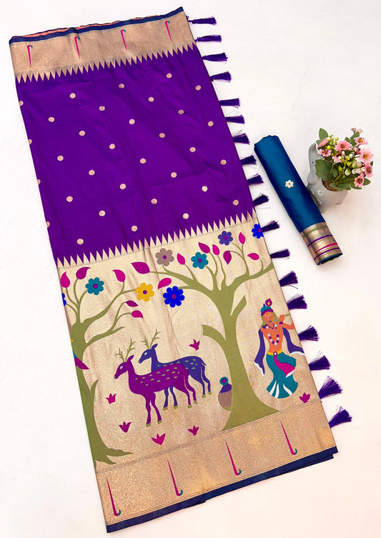 Purple Half All Over Brocket Paithani Saree