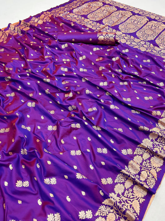 Violet Elegant Two-Tone Banarasi Silk Saree