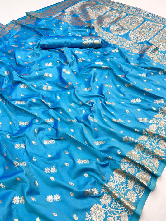 Ocean Sky Elegant Two-Tone Banarasi Silk Saree