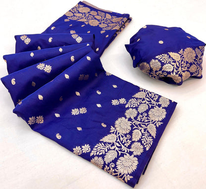 Royal Blue Elegant Two-Tone Banarasi Silk Saree